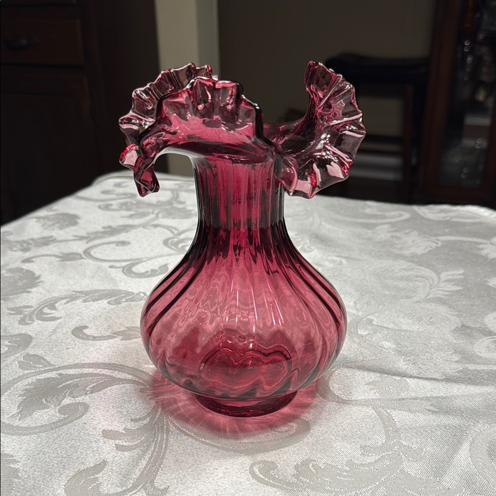 Vintage Fenton cranberry art glass w/ ruffeled edge. - Picture 1 of 6